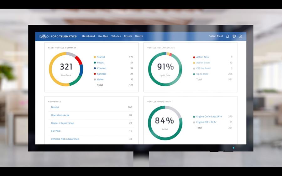 Voertuigenparken kunnen de software van Ford Pro Telematics gebruiken om het beheer van hun geconnecteerde bedrijfsvoertuigen te optimaliseren